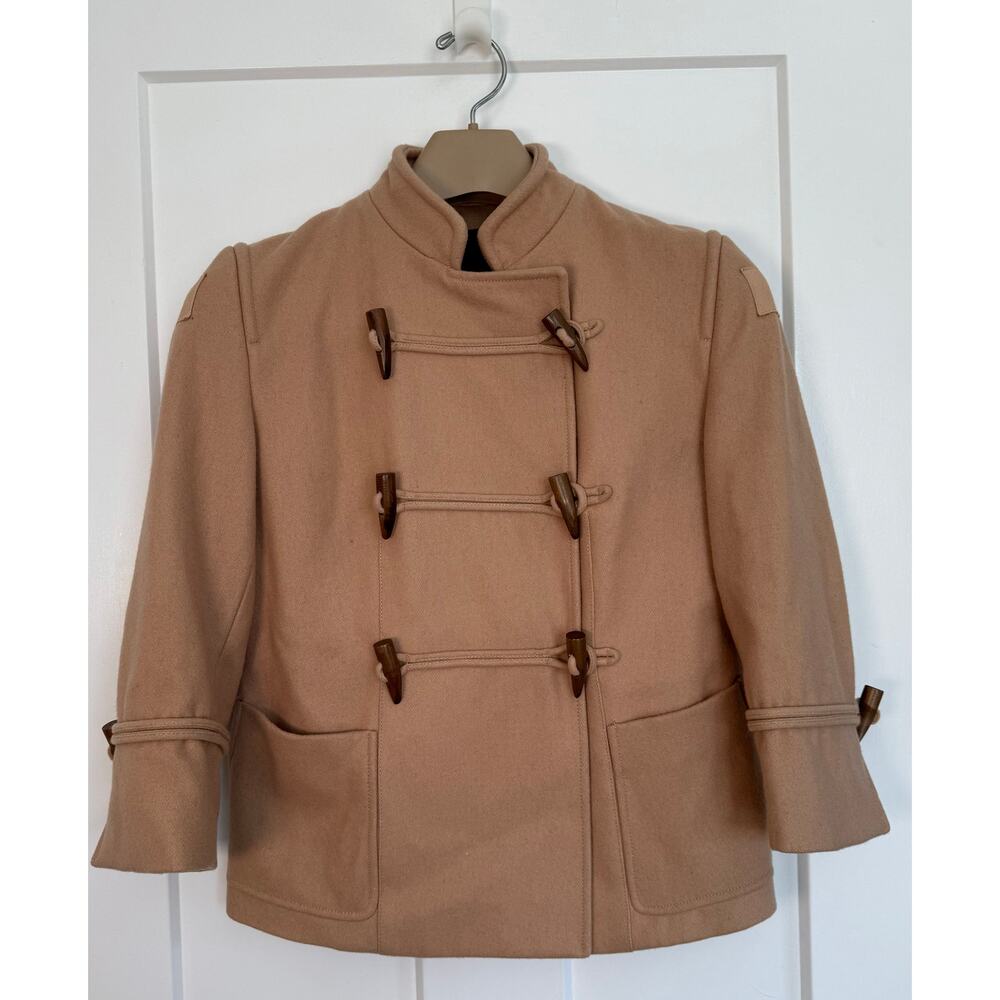 Troy Smith D Anthropologie Military Double Toggle Coat Tan Caramel SIZE M Wool